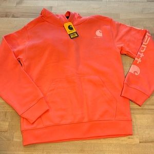 Kids Large Coral Carhartt Pullover Hood Sweatshirt with front pocket